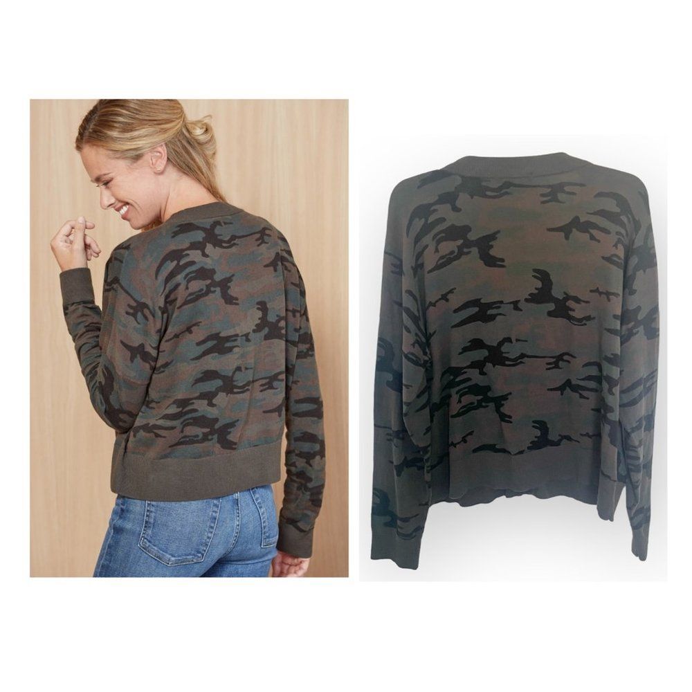 Sanctuary XXL Cardigan NEW Let's Hang Cardi Camo V-neck Cotton Blend No Tags - Picture 2 of 4